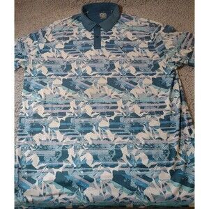 Callaway Opti-Dri Golf Mens XL Blue White Tropical Floral Hawaii Polo Shirt